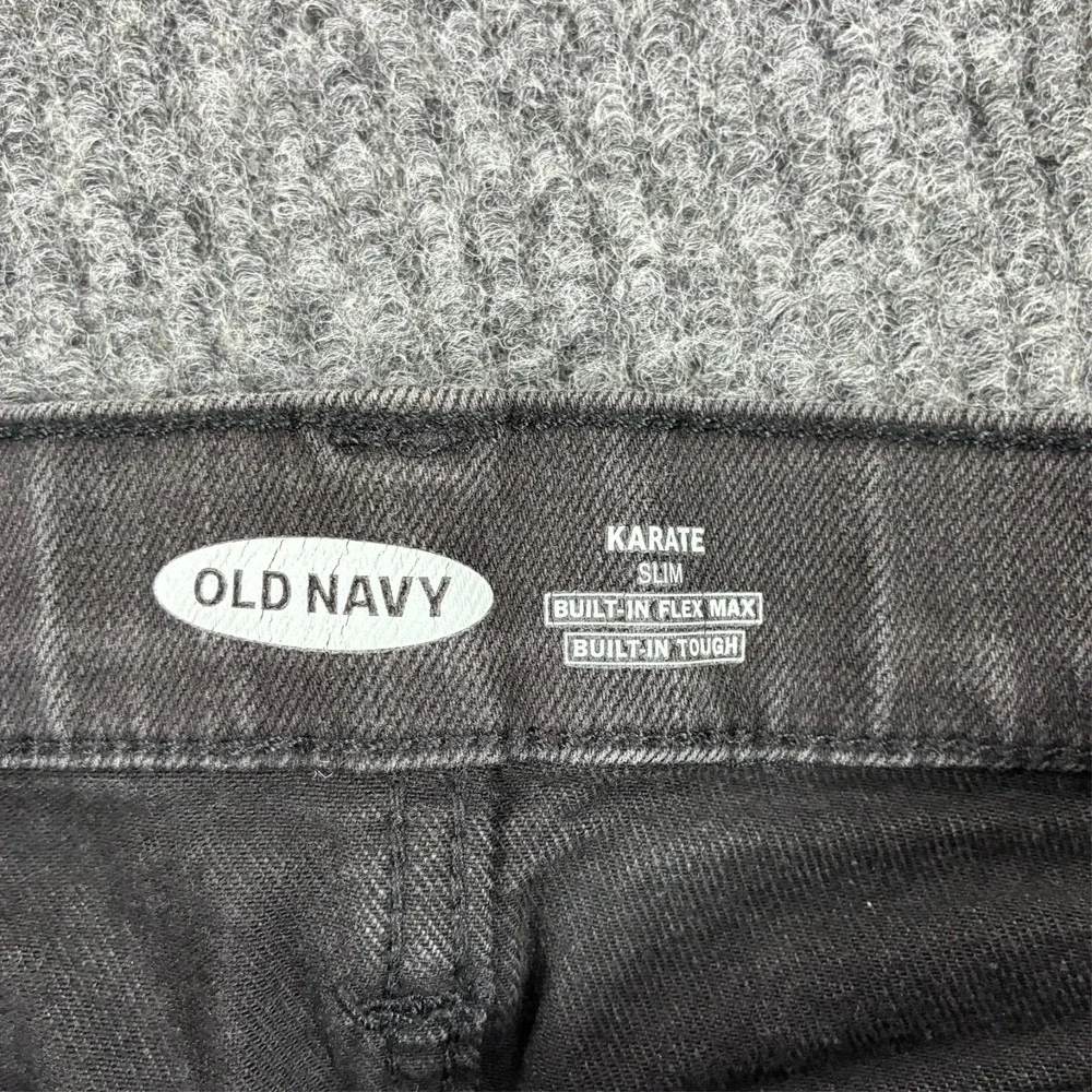 Old Navy Karate Slim Jeans Boys 12 Black Distressed Built In Flex Max Denim
